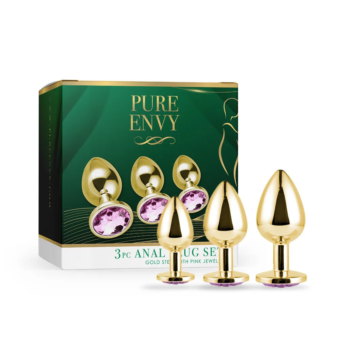 Gold Steel Anal Plug Set by Pure Envy - Pink