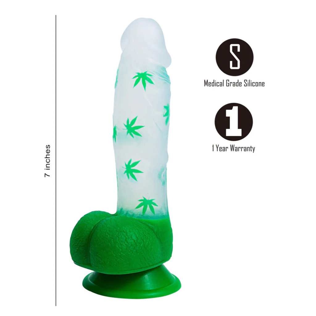 Leif Dong 7.5 Inch 420 Series by Maia - Cannabis Print Silicone Suction Cup Dong