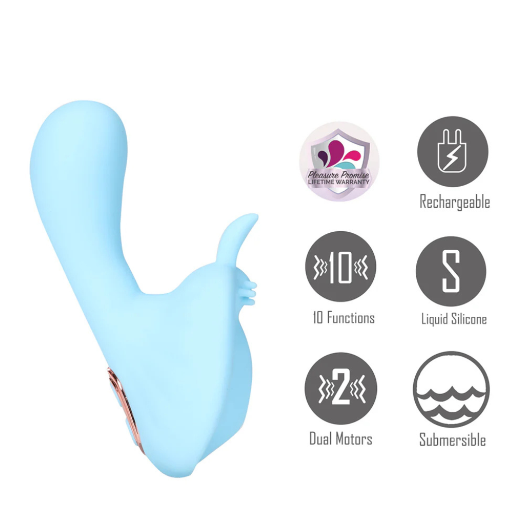 Averi Vibrator by Maia - Blue 10-Function Rechargeable Dual Vibration Liquid Silicone Vibrator