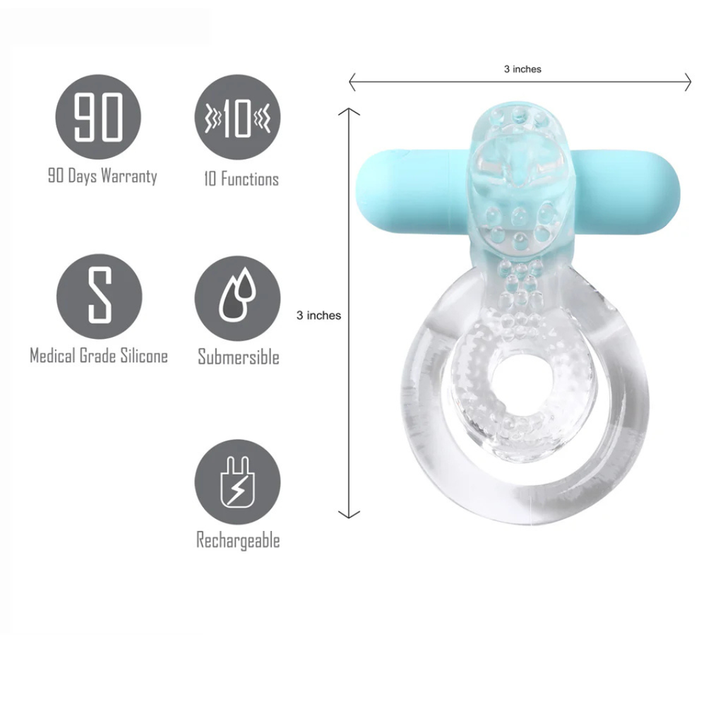 Jayden Cock Ring & Vibrator by Maia -  USB Rechargeable Vibrating Erection Enhancer Ring Clear