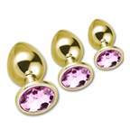 Gold Steel Anal Plug Set by Pure Envy - Pink