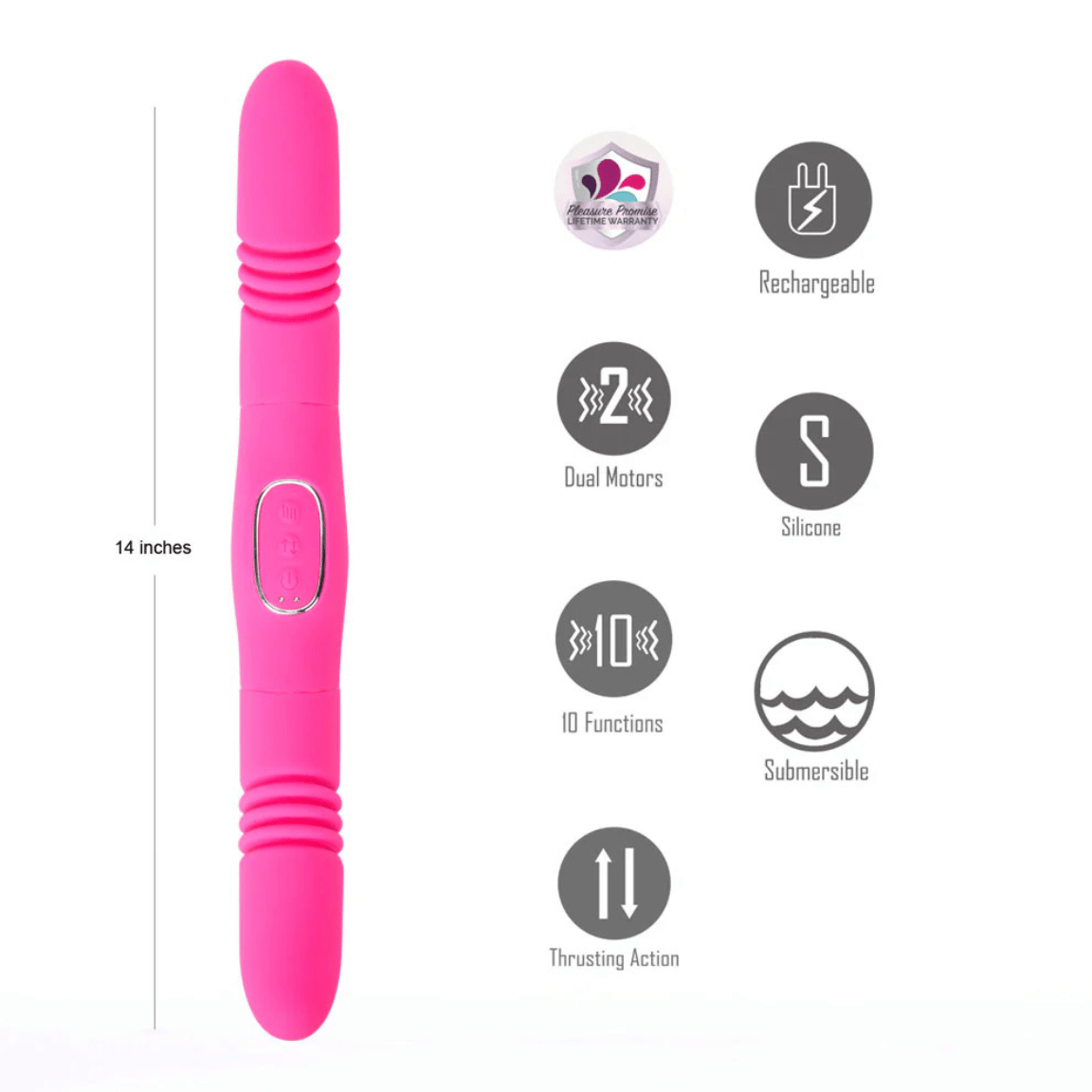 Zena Dildo by Maia - 10-Function 3-Speed Dual Thrusting Vibrating Dildo (Pink)
