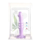 A purple silicone dildo in its clear plastic retail packaging, featuring a printed insert card with the brand name 'Maia' and product name 'Dazey'.