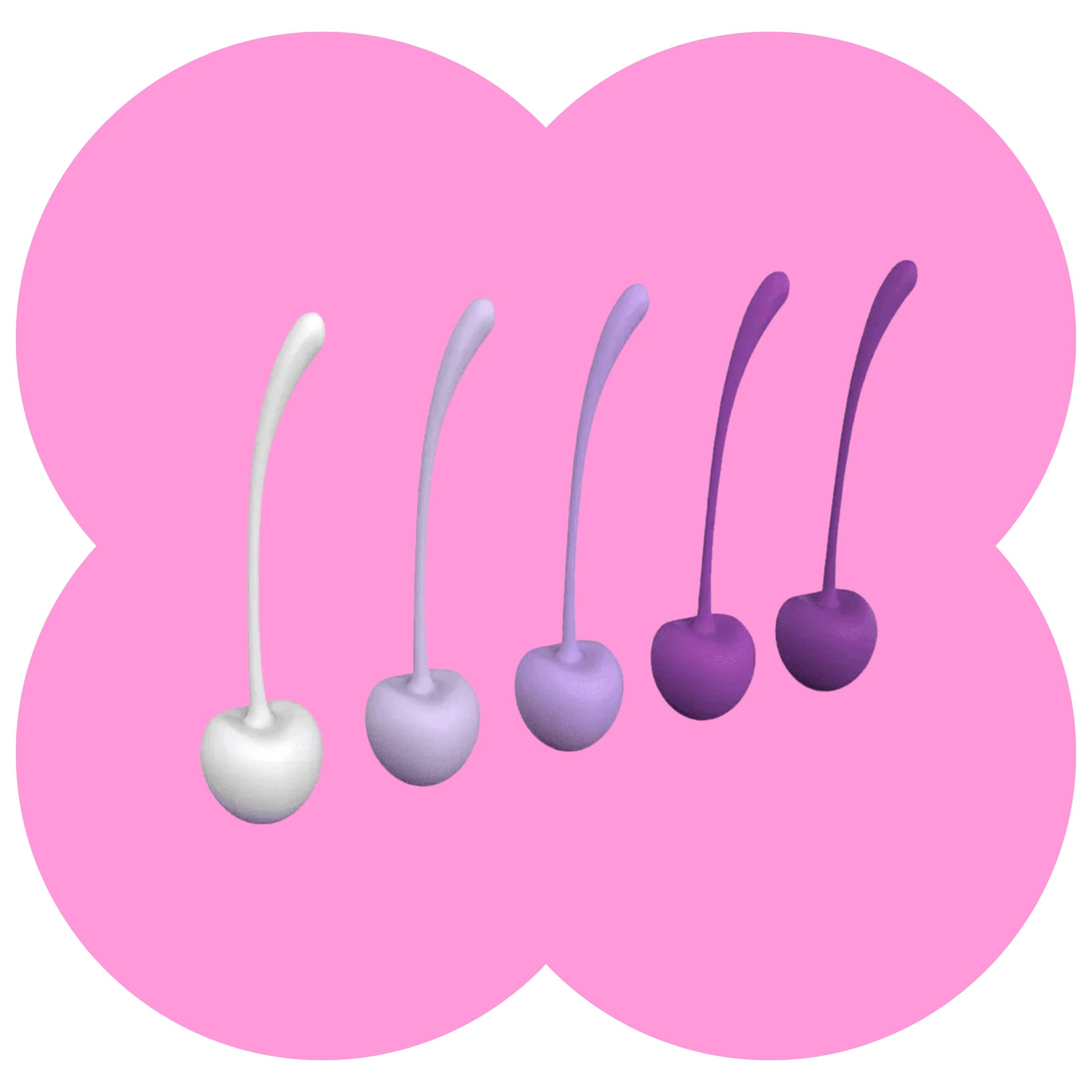 Kegel exercise cherries with weighted pelvic floor trainer on a white background