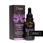 Orgie Orgasm Drops packaging and bottle on a white background