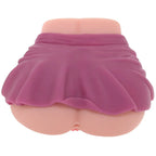 Silicone model adult toy of a female torso with a purple skirt on a white background