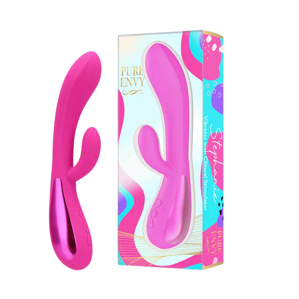 Stephanie Vibrator for Adults, Curved Vibrator Design, 10 Vibration Patterns, Body-Safe Silicone, Waterproof and Rechargeable - Pink by Pure Envy