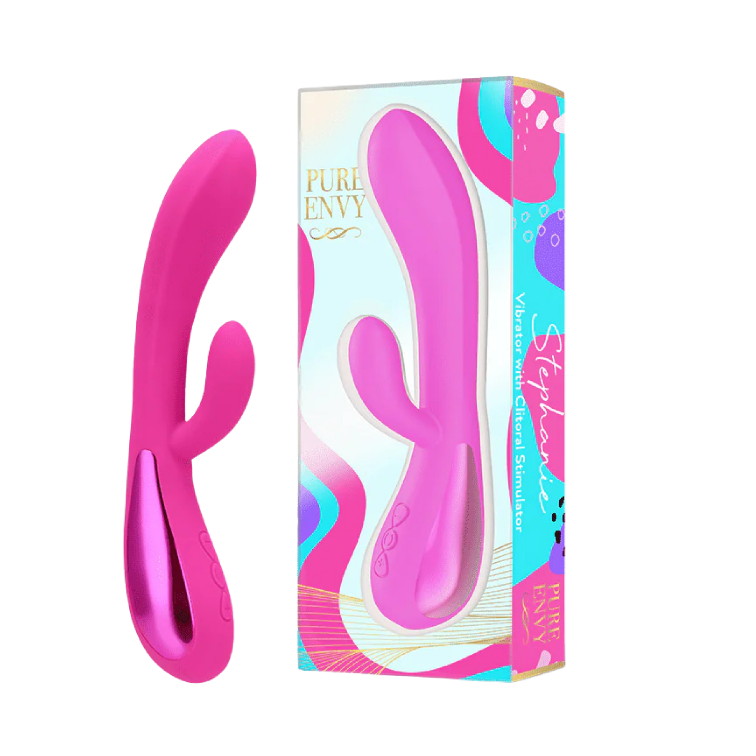 Stephanie Vibrator for Adults, Curved Vibrator Design, 10 Vibration Patterns, Body-Safe Silicone, Waterproof and Rechargeable - Pink by Pure Envy