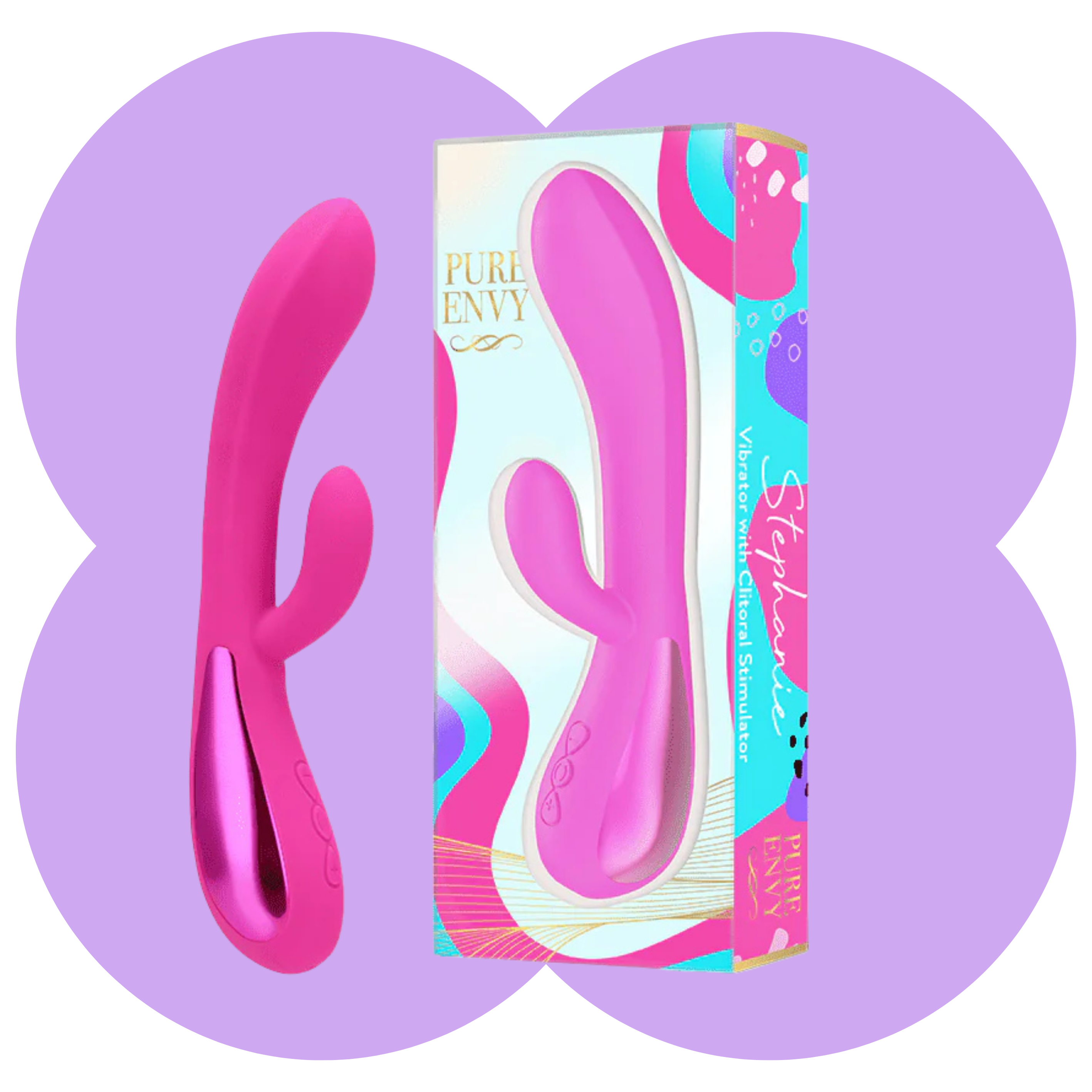 Stephanie Vibrator for Adults, Curved Vibrator Design, 10 Vibration Patterns, Body-Safe Silicone, Waterproof and Rechargeable - Pink by Pure Envy