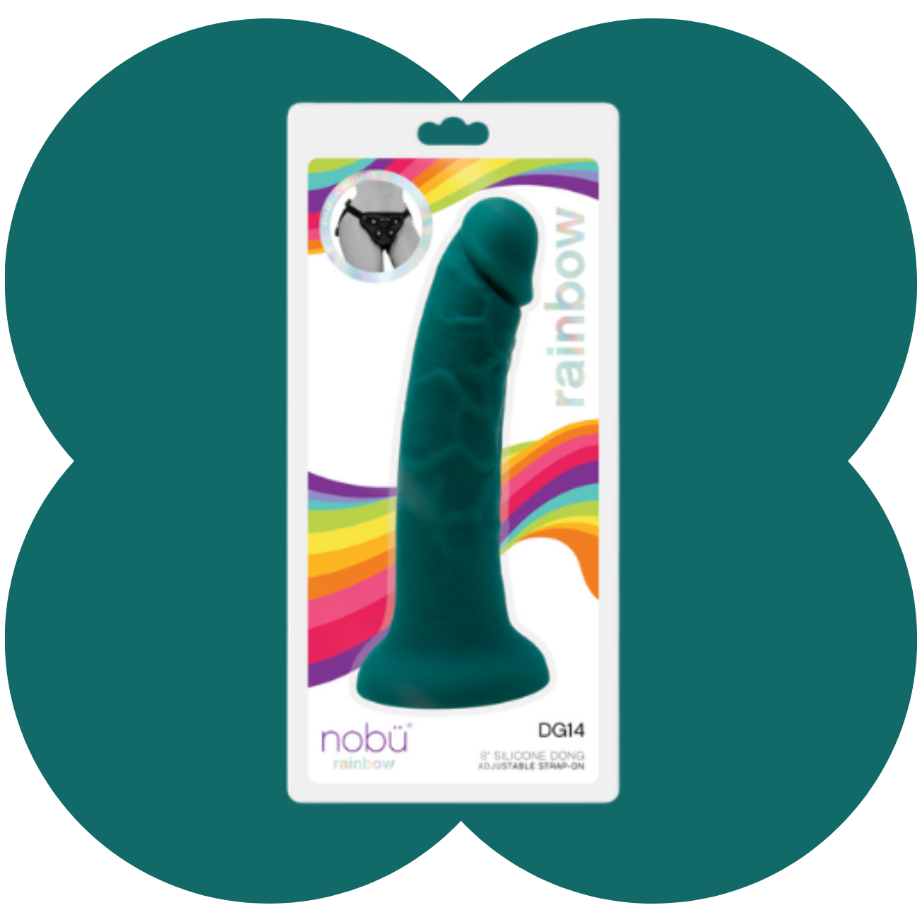 Nobü Rainbow DG14 8" Dildo with Suction Cup &amp; Strap-On Harness