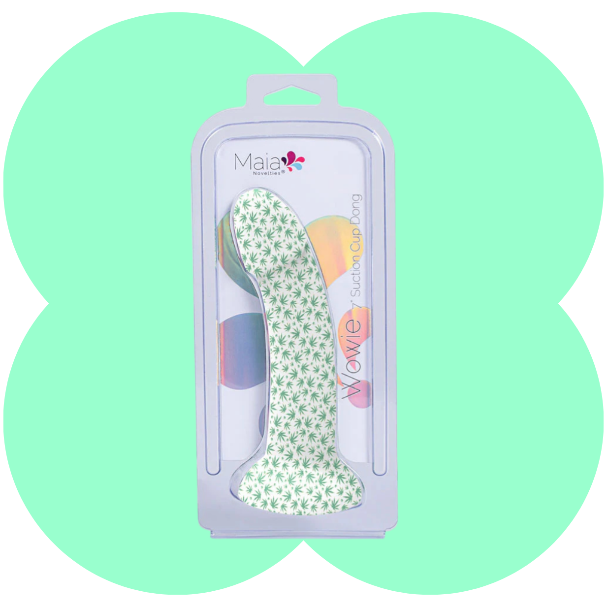 Wowie Dildo 420 Series by Maia - Glow in the Dark 7 Inch Weed Print Silicone Suction Cup Dong