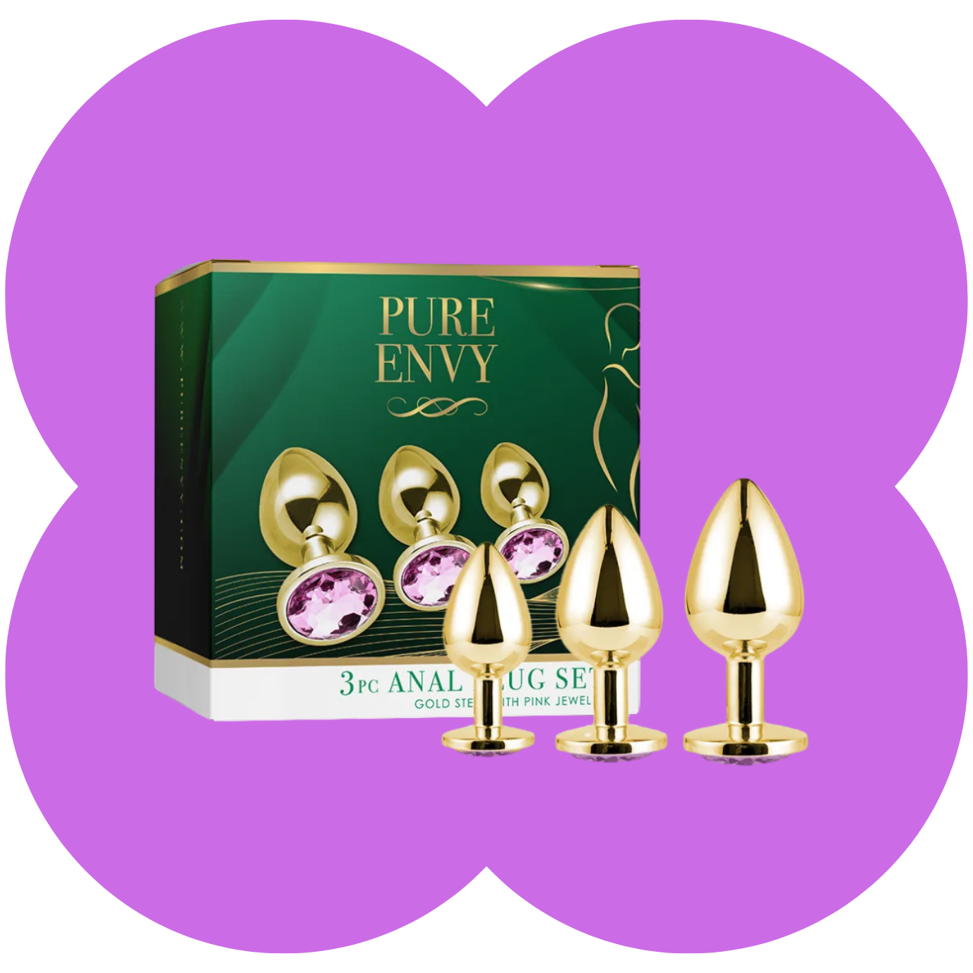 Gold Steel Anal Plug Set by Pure Envy - Pink