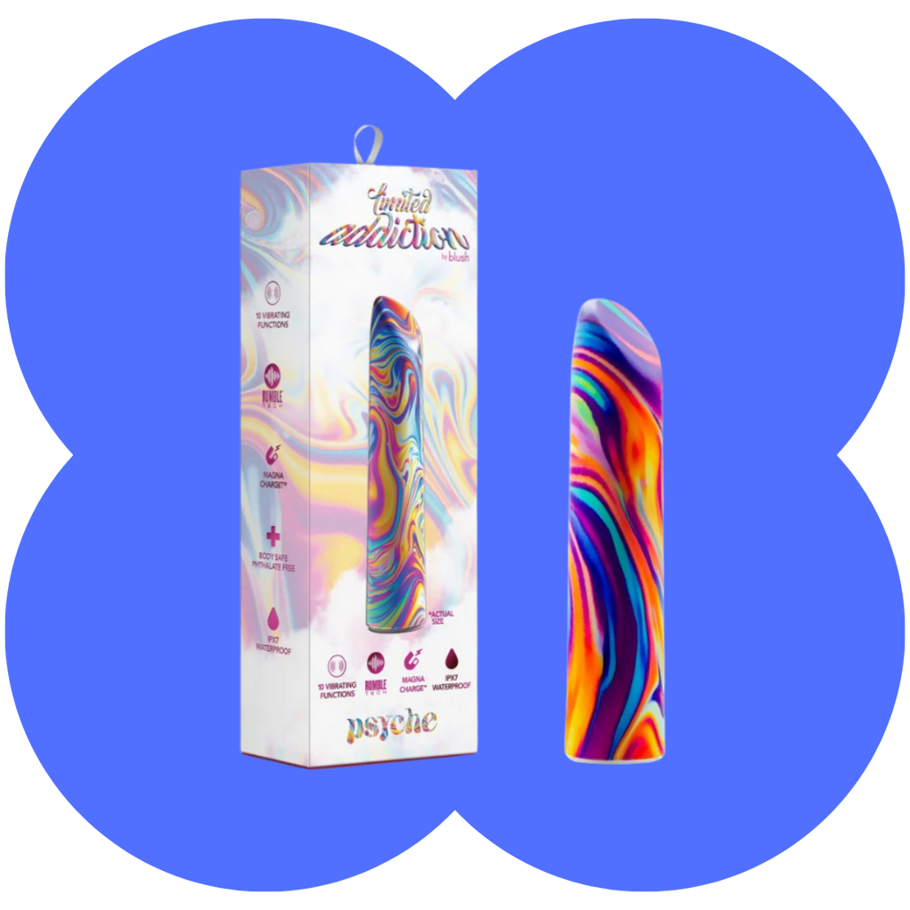 Limited Addiction Bullet Vibrator By Blush® - Psyche Power Vibe Rainbow Vibrator with Powerful RumboTech™ Technology