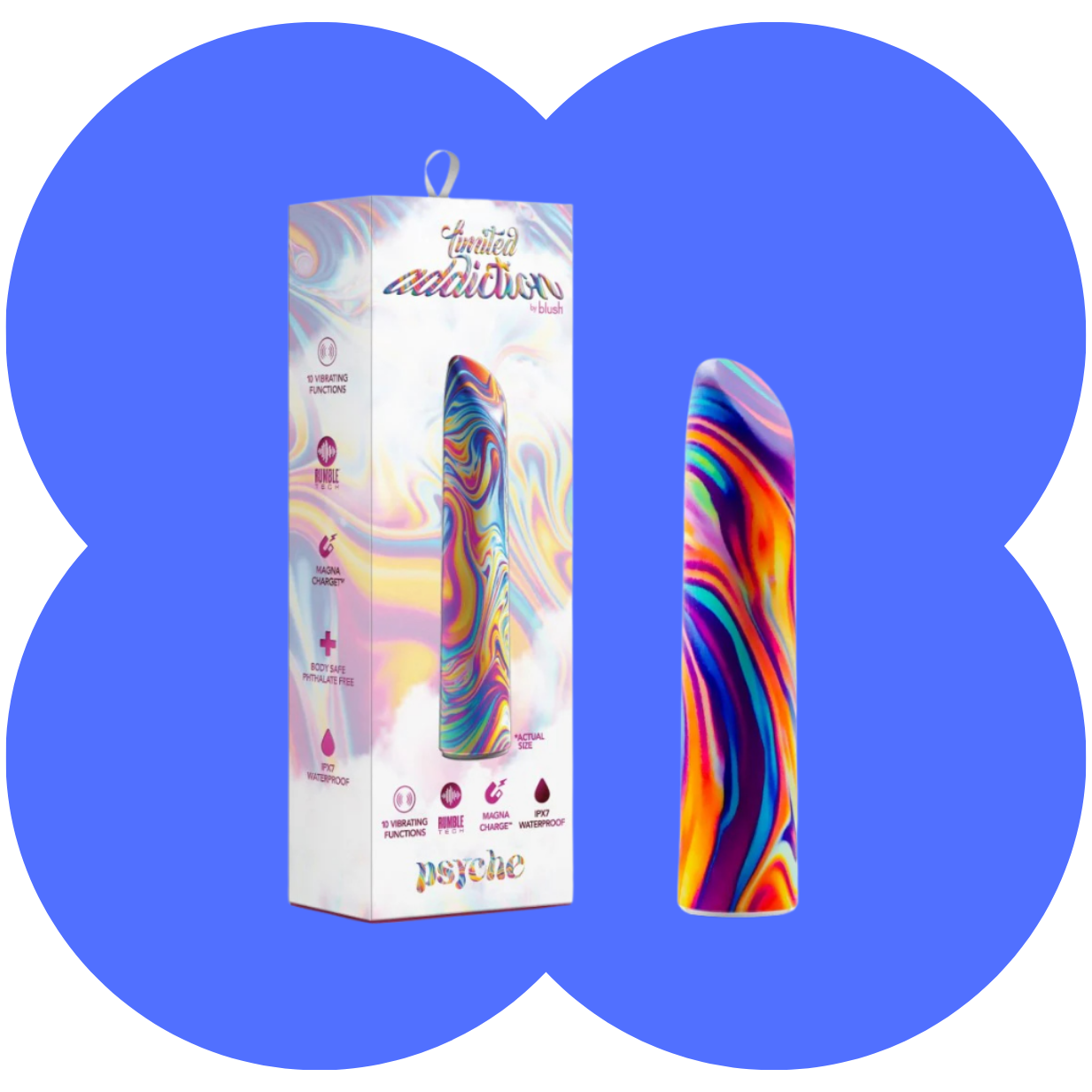 Limited Addiction Bullet Vibrator By Blush® - Psyche Power Vibe Rainbow Vibrator with Powerful RumboTech™ Technology